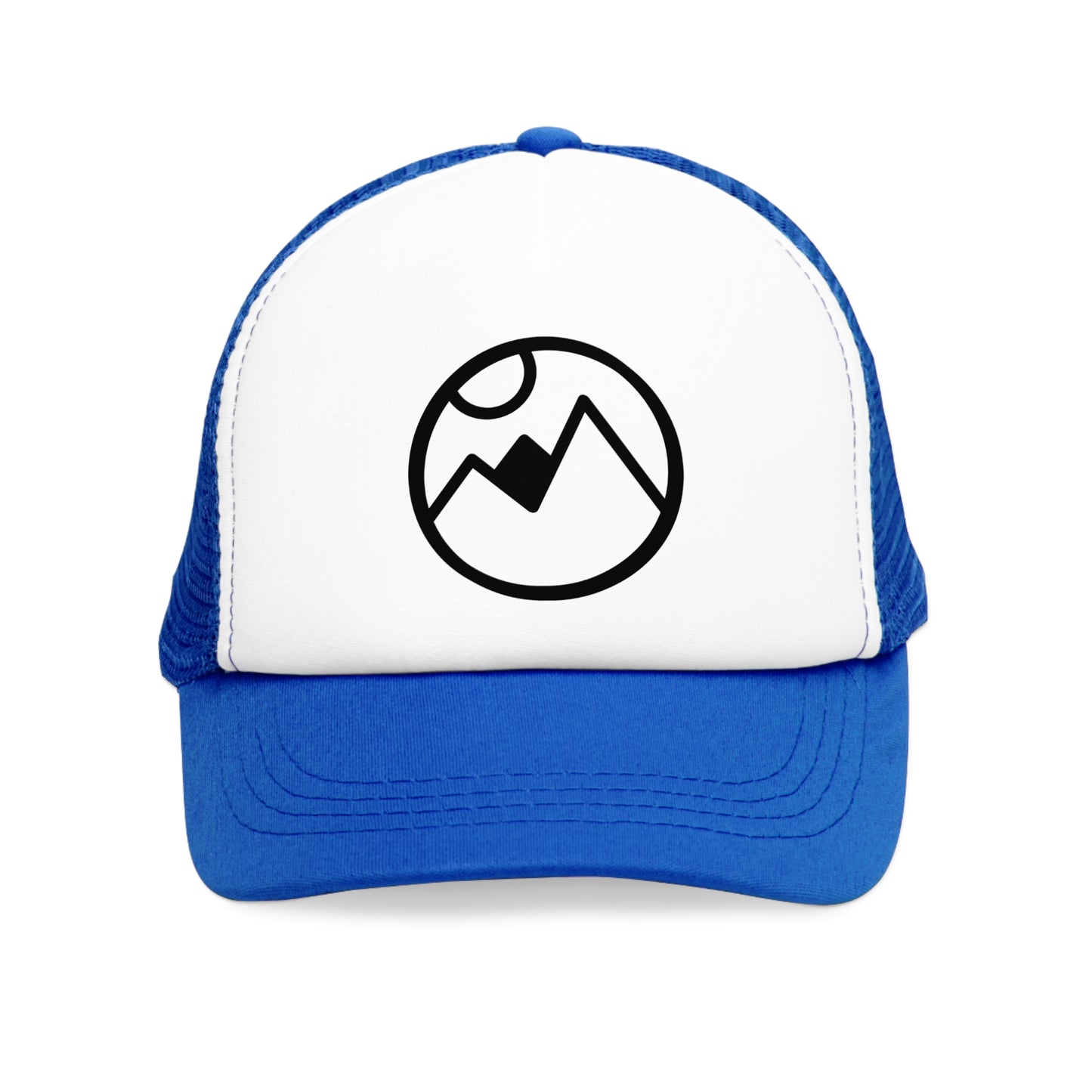 Mesh Cap Hat with Mountain Logo – Adjustable Trucker Hat for Outdoor Adventure, Black, Blue, Pink, Red