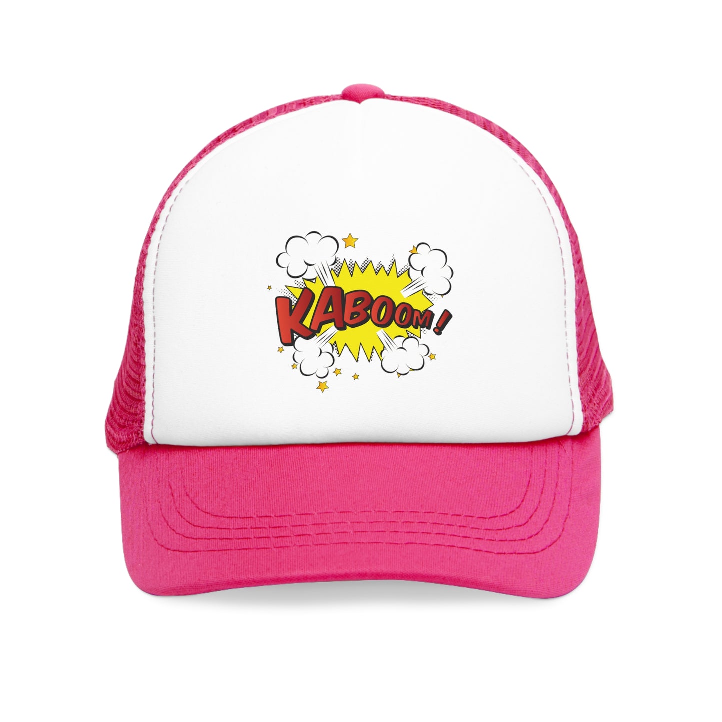 Mesh Cap Hat with Comic Kaboom Design – Black, Blue, Pink & Red