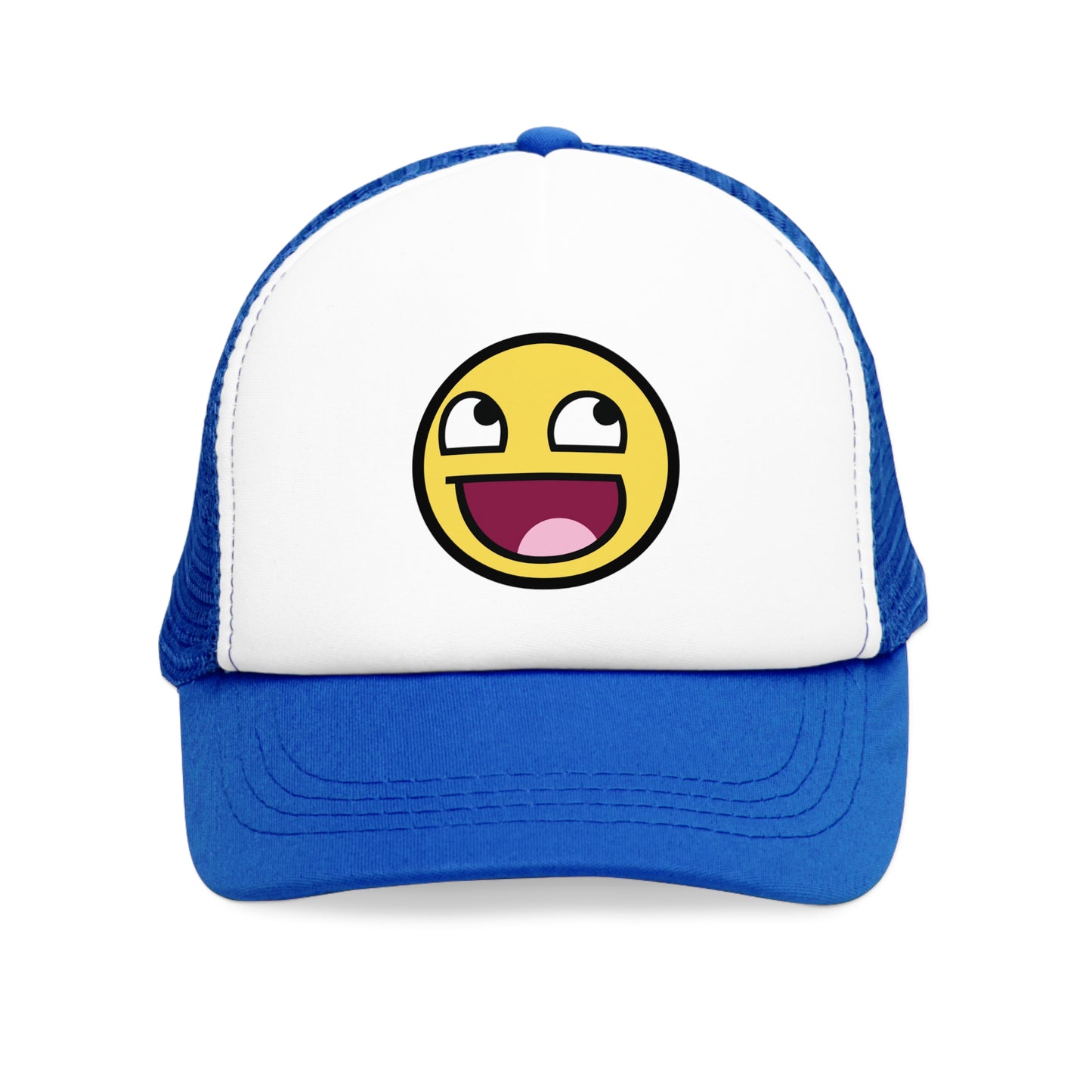 Mesh Cap Hat with Funny Emoji Face Design – Black, Blue, Pink & Red