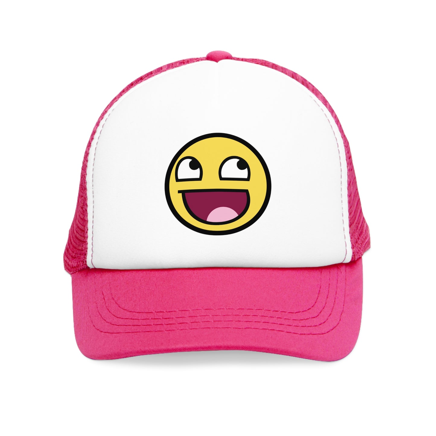 Mesh Cap Hat with Funny Emoji Face Design – Black, Blue, Pink & Red