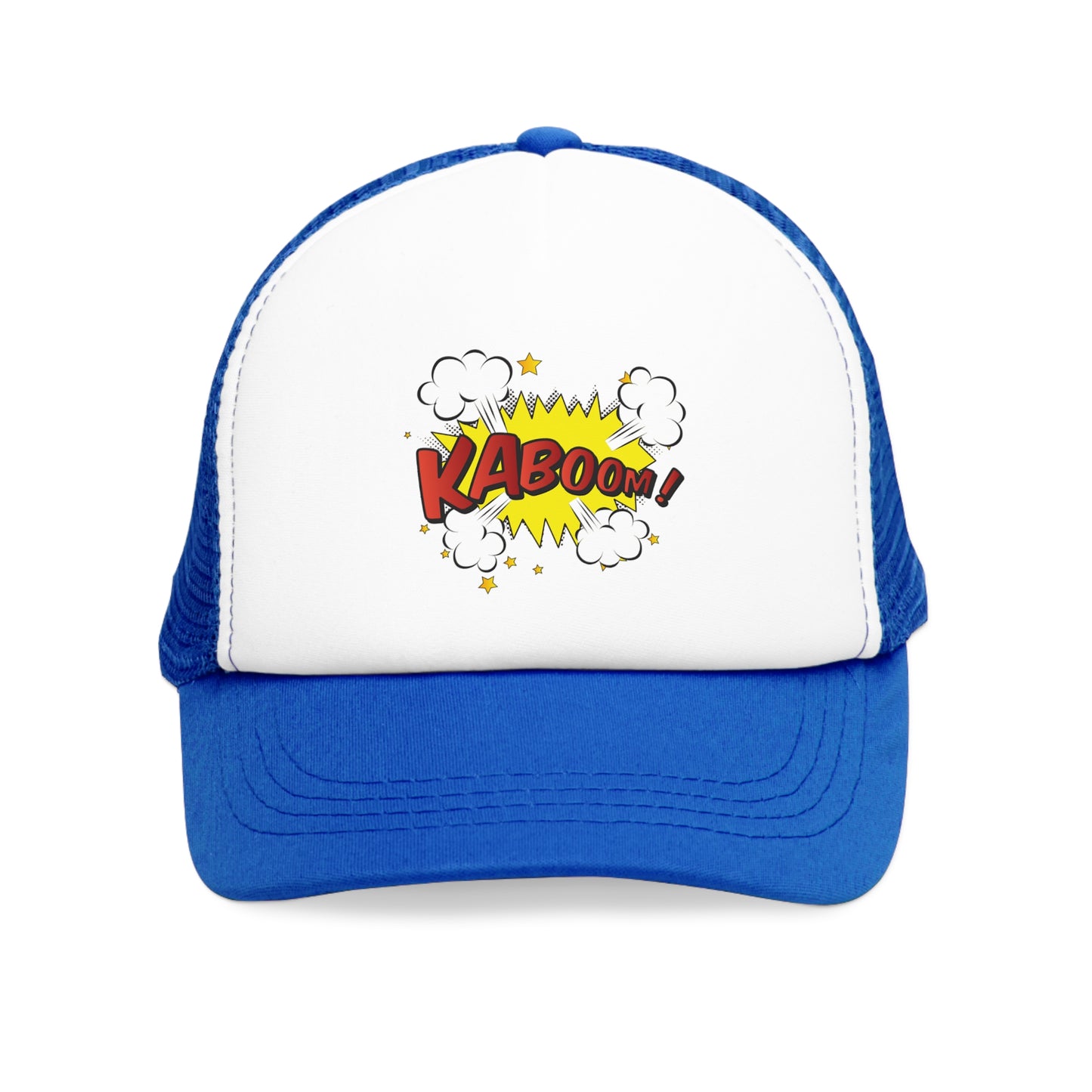 Mesh Cap Hat with Comic Kaboom Design – Black, Blue, Pink & Red
