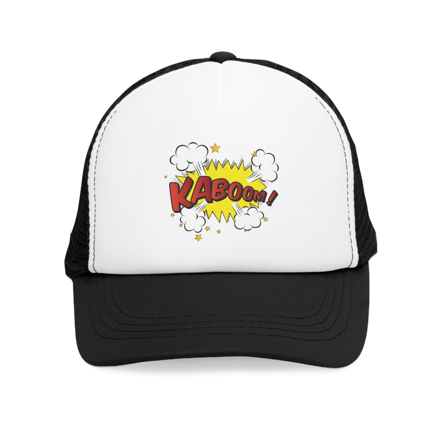 Mesh Cap Hat with Comic Kaboom Design – Black, Blue, Pink & Red