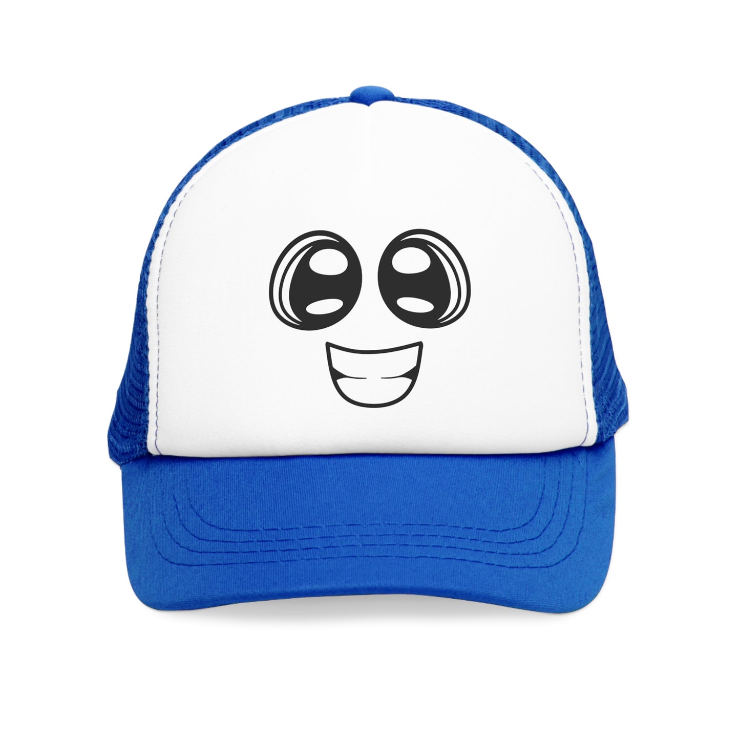 Mesh Cap Hat with Smiley Face Design – Fun Adjustable Trucker Hat for Men & Women, Black, Blue, Pink, Red