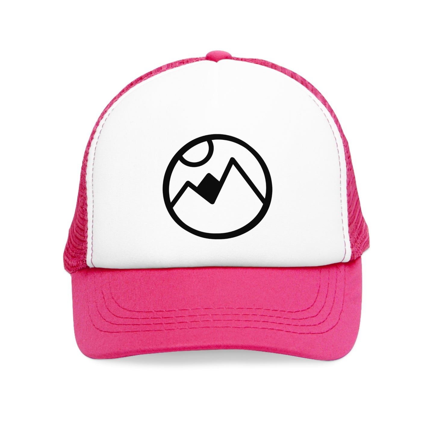 Mesh Cap Hat with Mountain Logo – Adjustable Trucker Hat for Outdoor Adventure, Black, Blue, Pink, Red