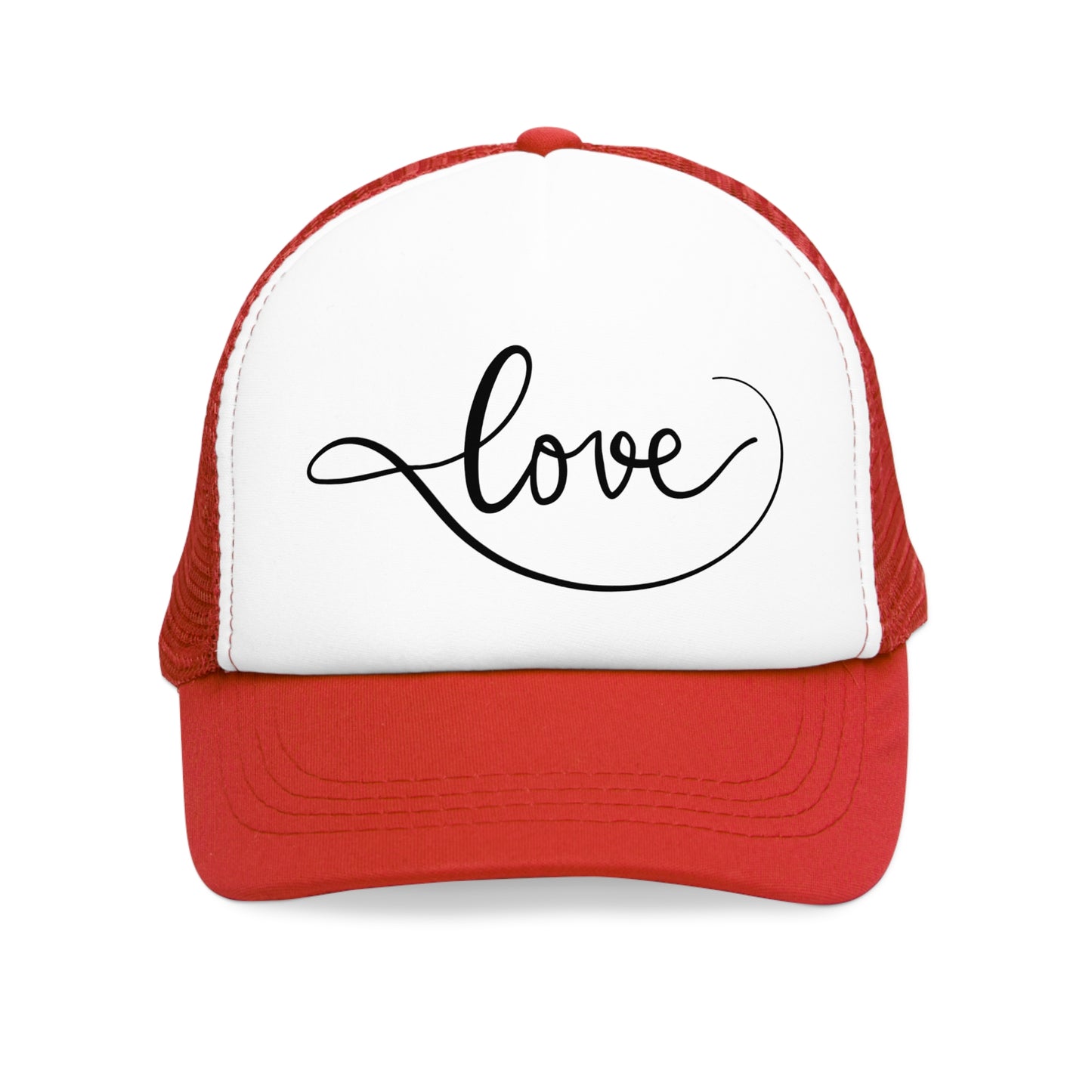 Mesh Cap Hat with Love Script Design – Black, Blue, Pink & Red