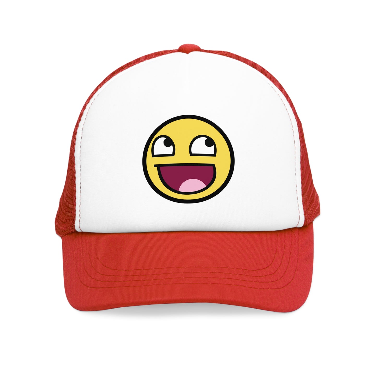 Mesh Cap Hat with Funny Emoji Face Design – Black, Blue, Pink & Red