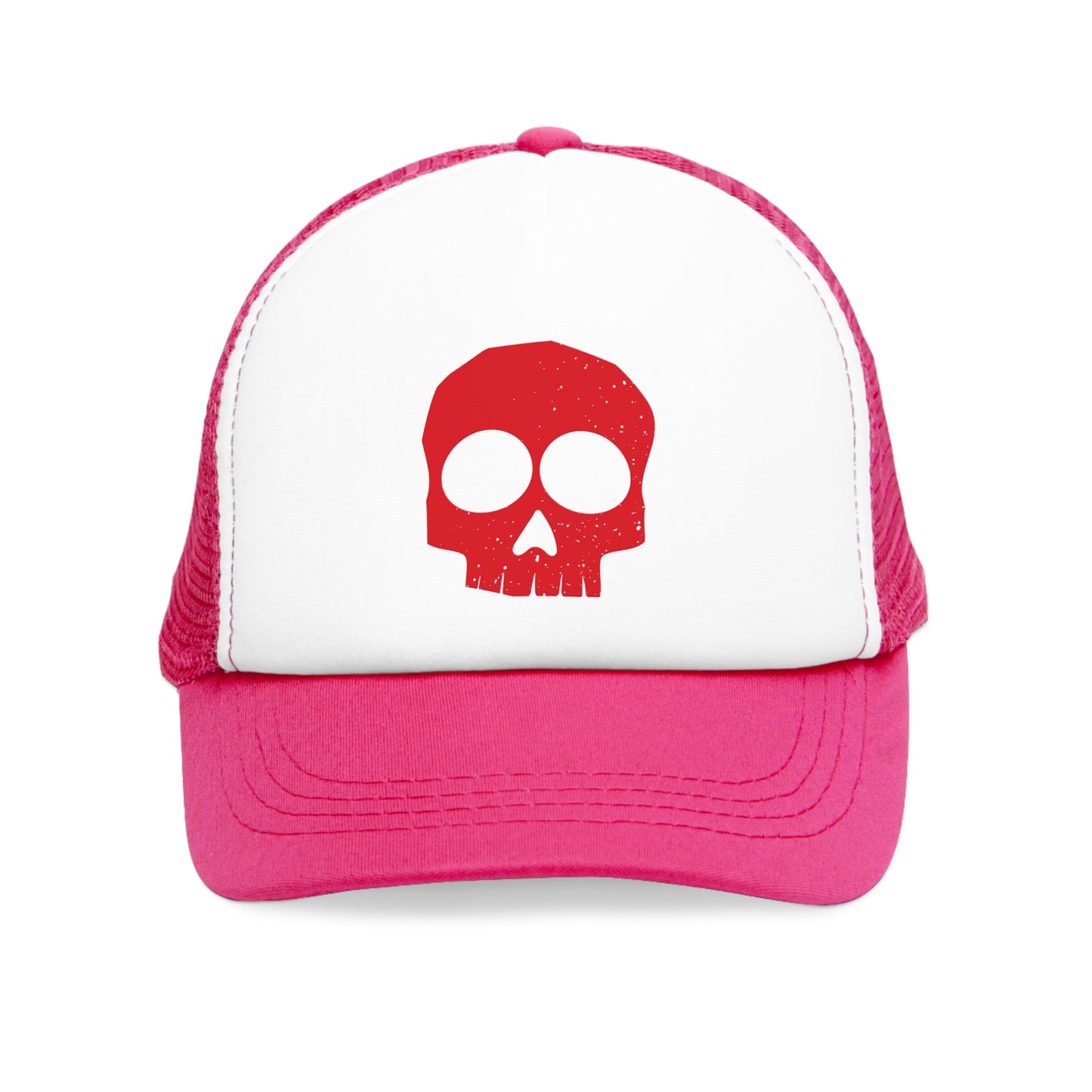 Mesh Cap Hat with Red Skull Design – Black, Blue, Pink & Red