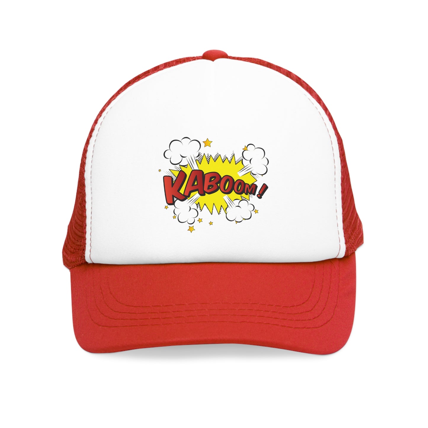 Mesh Cap Hat with Comic Kaboom Design – Black, Blue, Pink & Red