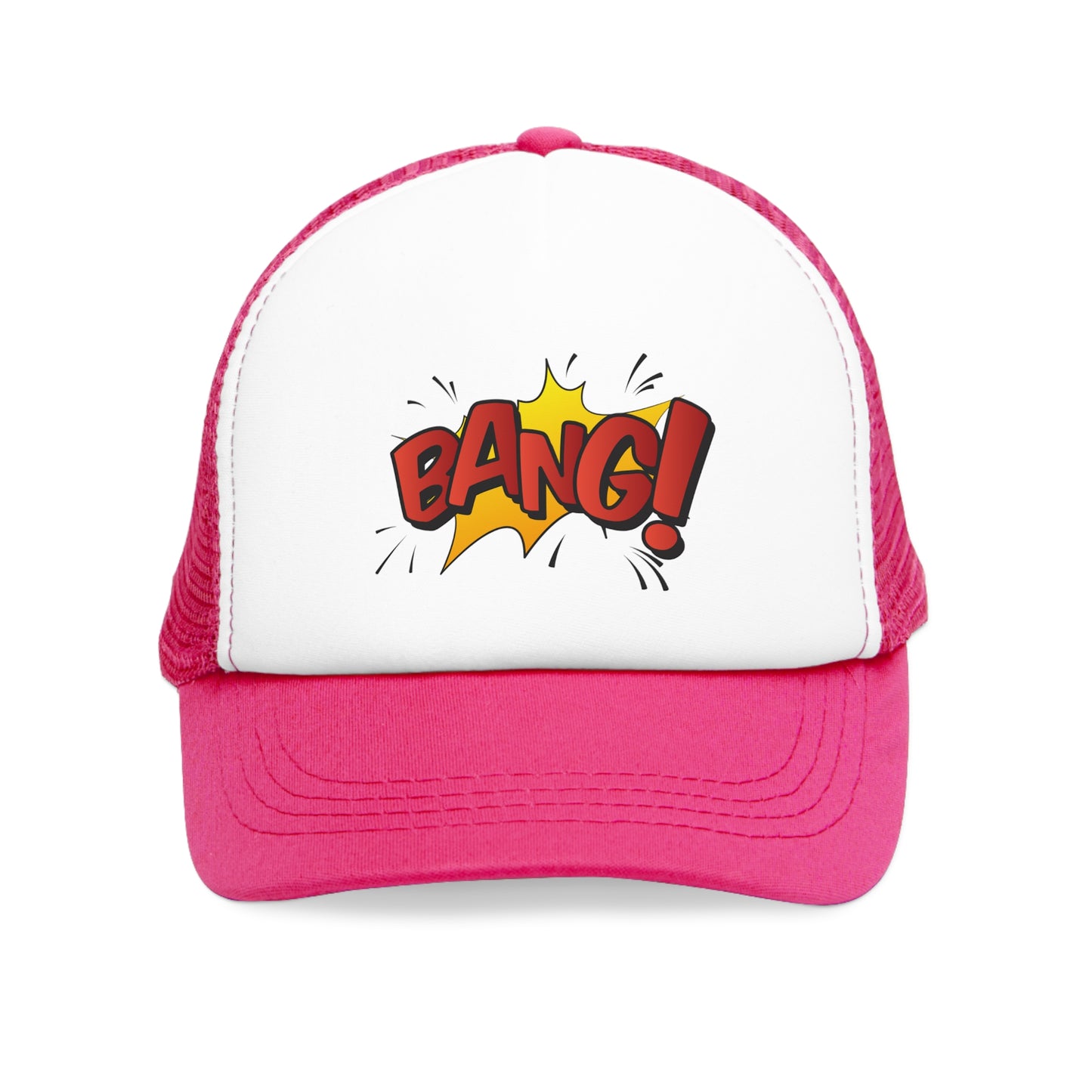 Mesh Cap Hat with Comic Bang Design – Black, Blue, Pink & Red