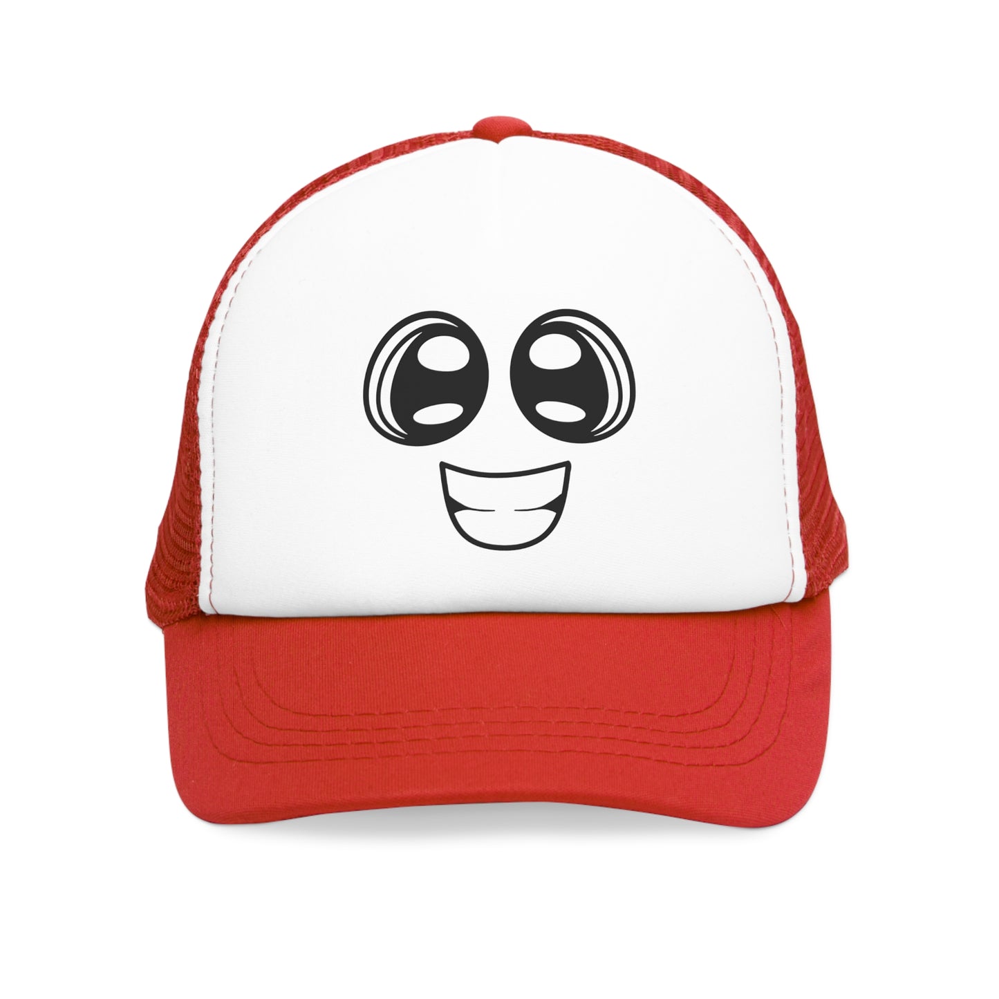 Mesh Cap Hat with Smiley Face Design – Fun Adjustable Trucker Hat for Men & Women, Black, Blue, Pink, Red