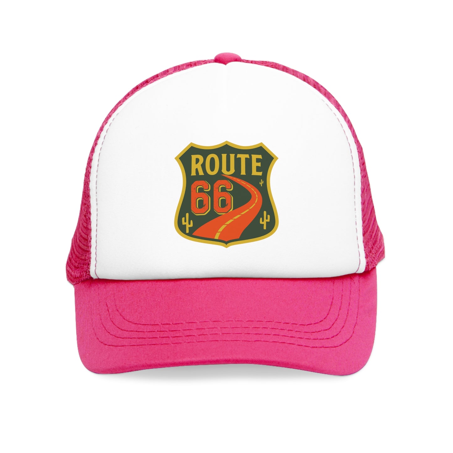 Mesh Cap Hat with Route 66 Design – Adjustable Trucker Hat for Men & Women, Black, Blue, Pink, Red
