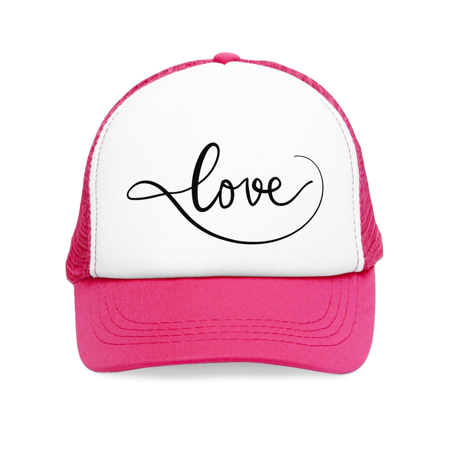Mesh Cap Hat with Love Script Design – Black, Blue, Pink & Red