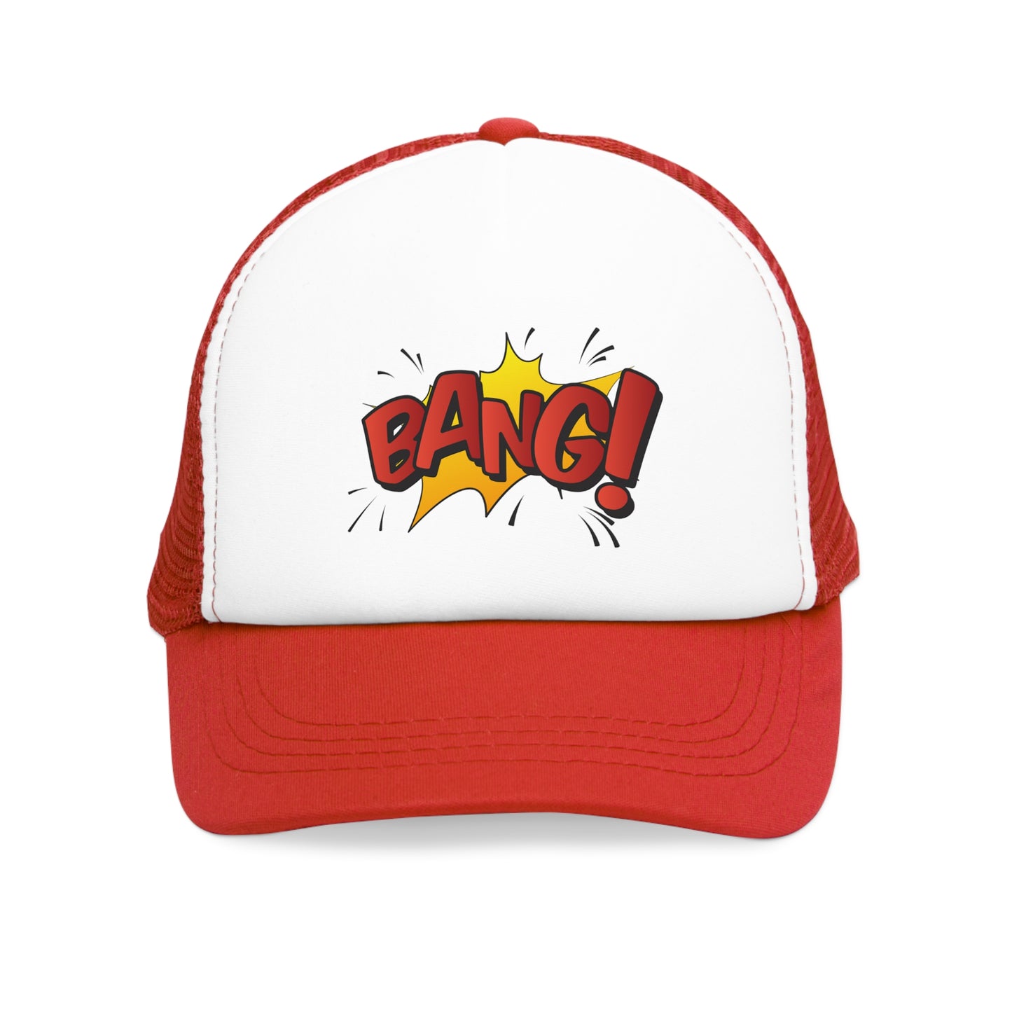 Mesh Cap Hat with Comic Bang Design – Black, Blue, Pink & Red