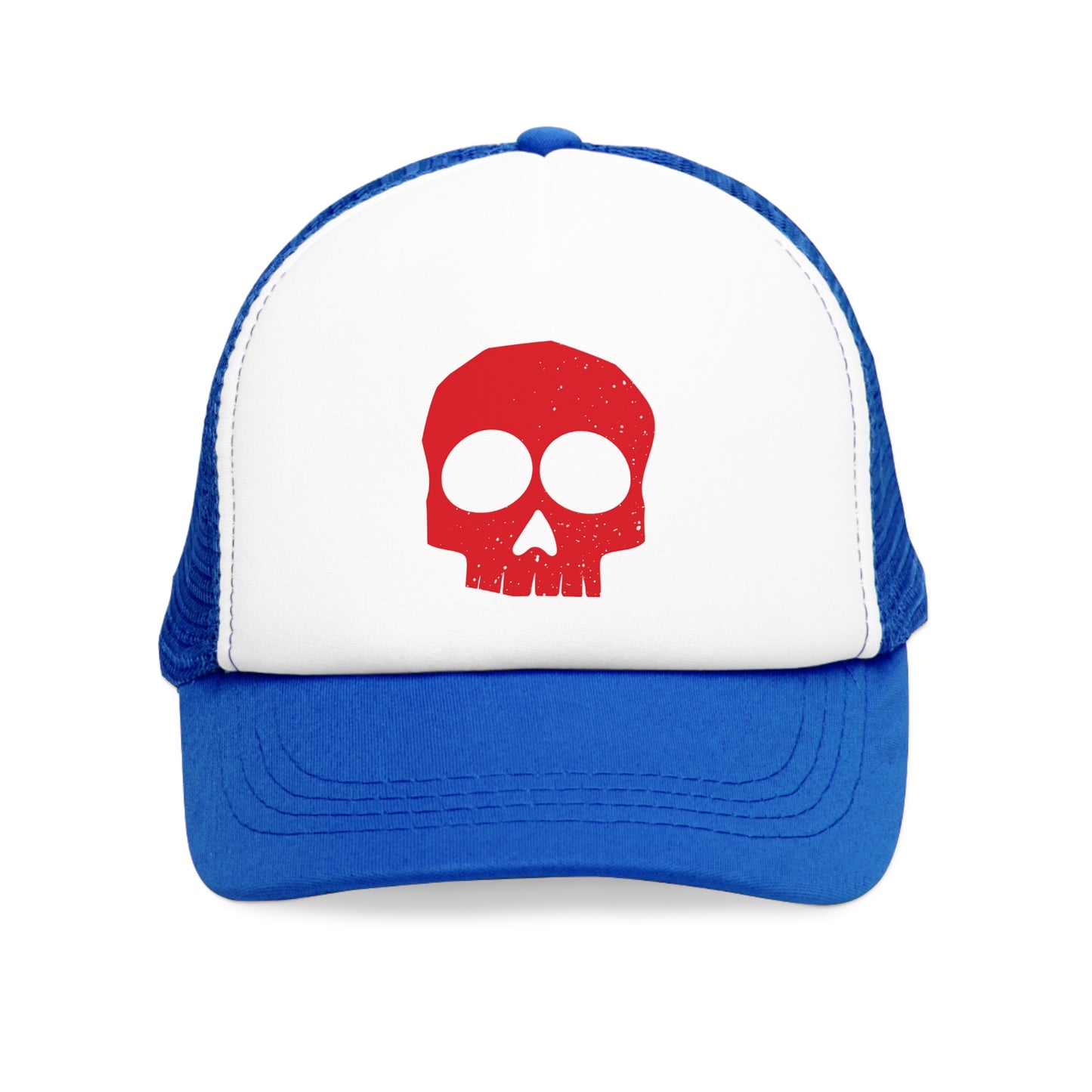 Mesh Cap Hat with Red Skull Design – Black, Blue, Pink & Red