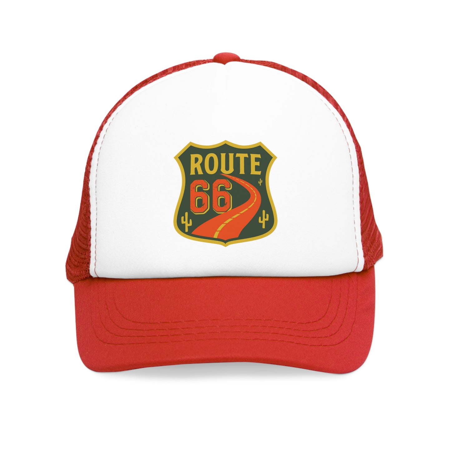 Mesh Cap Hat with Route 66 Design – Adjustable Trucker Hat for Men & Women, Black, Blue, Pink, Red