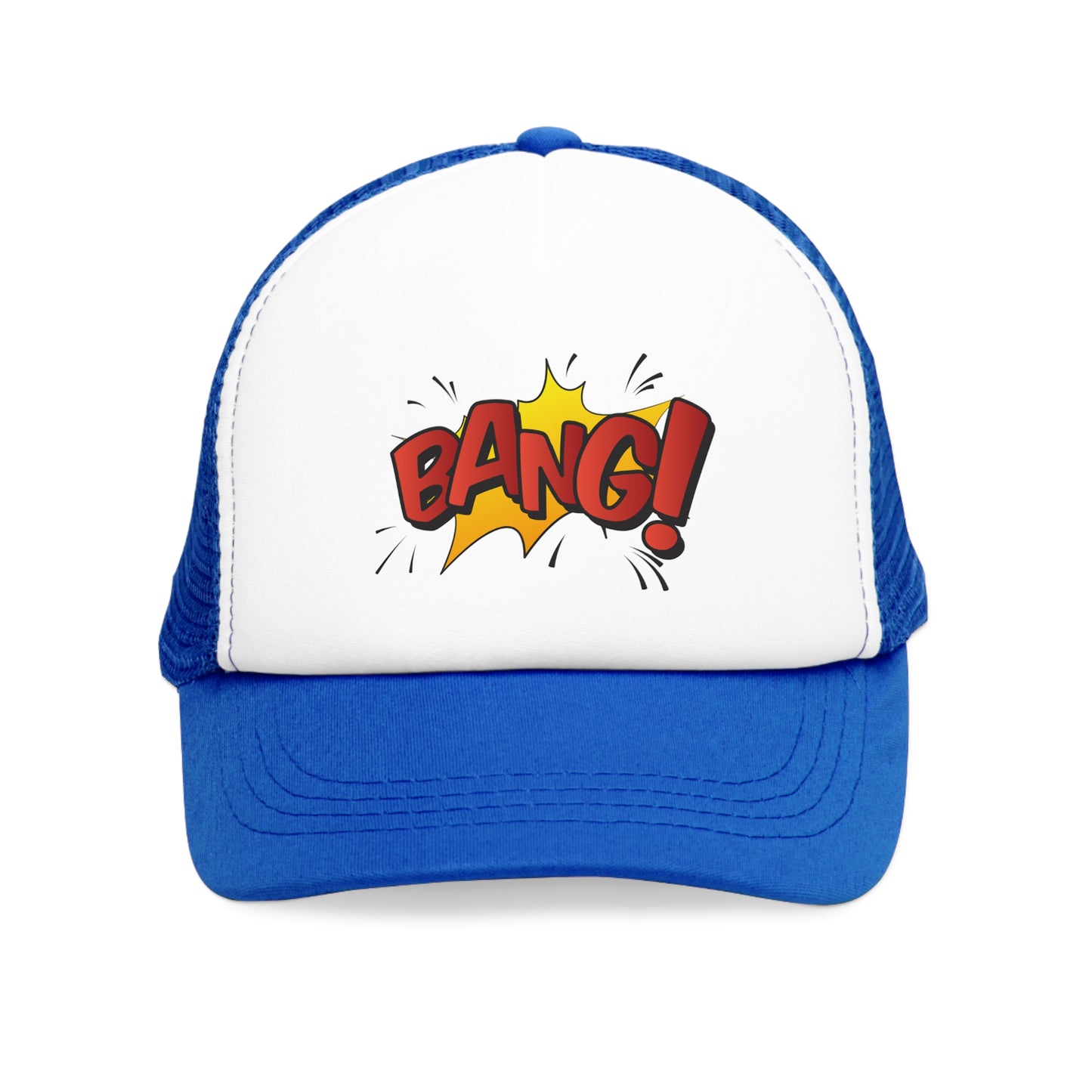 Mesh Cap Hat with Comic Bang Design – Black, Blue, Pink & Red