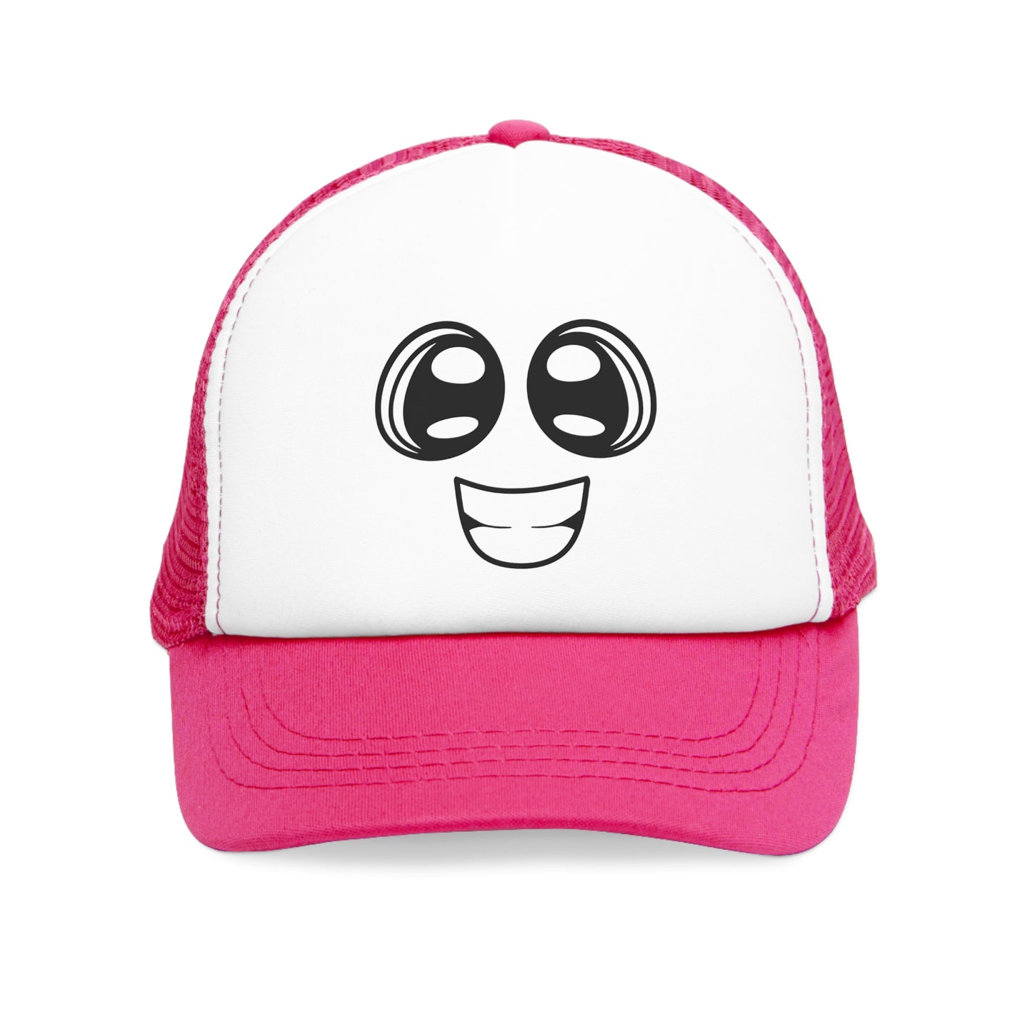Mesh Cap Hat with Smiley Face Design – Fun Adjustable Trucker Hat for Men & Women, Black, Blue, Pink, Red