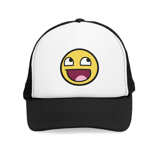 Mesh Cap Hat with Funny Emoji Face Design – Black, Blue, Pink & Red