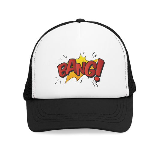 Mesh Cap Hat with Comic Bang Design – Black, Blue, Pink & Red