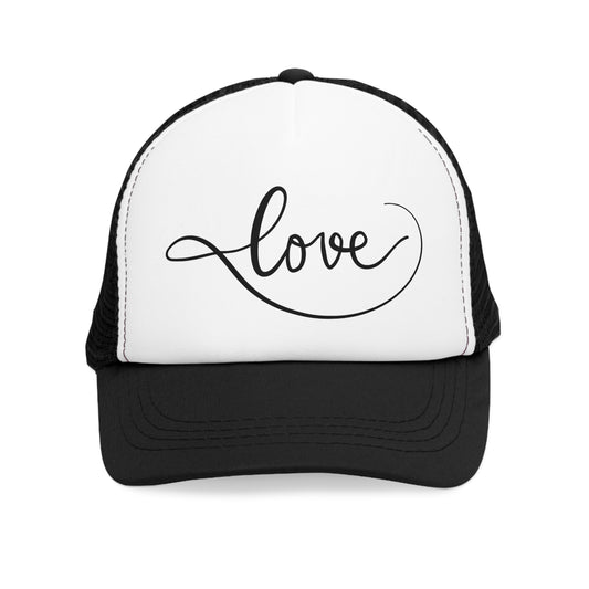 Mesh Cap Hat with Love Script Design – Black, Blue, Pink & Red