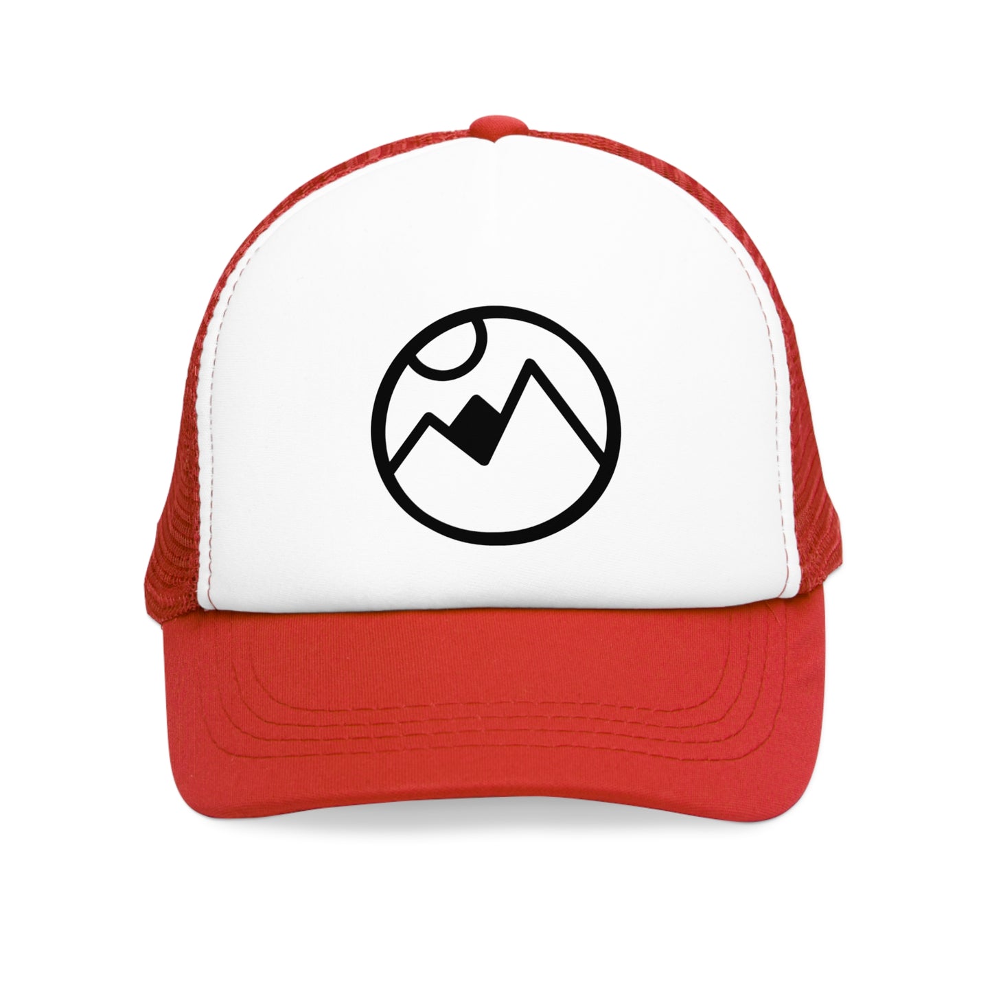Mesh Cap Hat with Mountain Logo – Adjustable Trucker Hat for Outdoor Adventure, Black, Blue, Pink, Red
