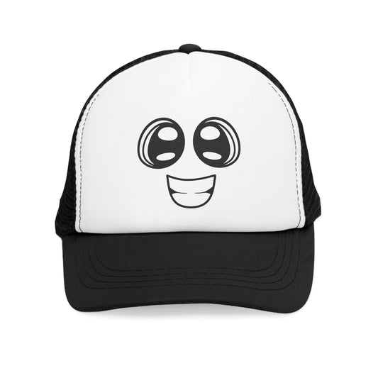 Mesh Cap Hat with Smiley Face Design – Fun Adjustable Trucker Hat for Men & Women, Black, Blue, Pink, Red