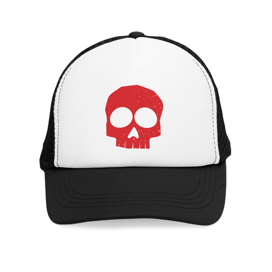 Mesh Cap Hat with Red Skull Design – Black, Blue, Pink & Red